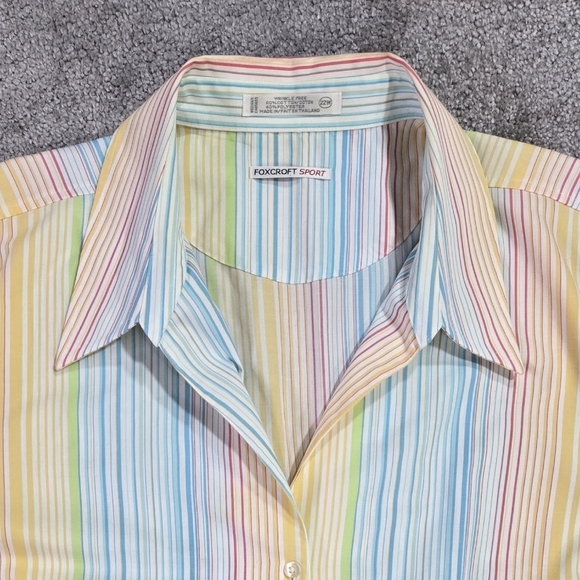 Foxcroft Sport Wrinkle Free Multicolor Rainbow Stripe Button-Up Shirt Office - Picture 4 of 8